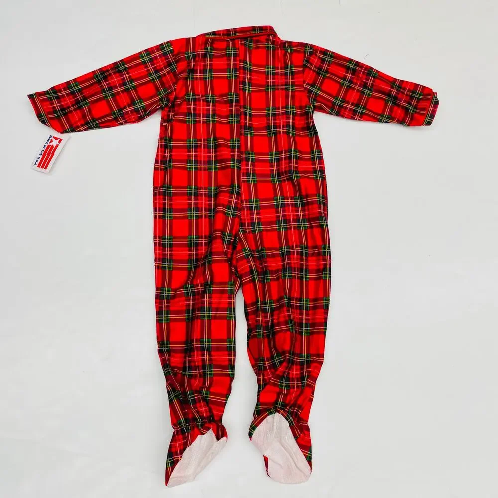 NWT Tom & Jerry 24M Red Plaid Footie Pjs